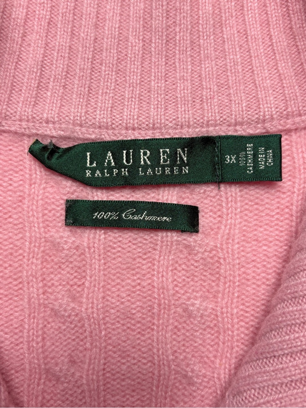 Lauren Ralph Lauren Cashmere Cable Knit Full Zip Sweater Cardigan Pink 3X FLAWS - Picture 9 of 10